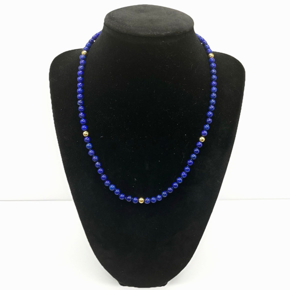 Lapis Lazuli Necklace 14k Gold Beads/Clasp 18” Round 5mm - Picture 1 of 7